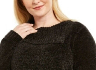 Karen Scott Women's Plus Size Chenille Split Neck Pullover Black Size 3X