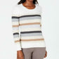 Karen Scott Women's Petite Striped Cotton Cable-Knit Sweater Brown Size Petite
