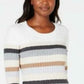 Karen Scott Women's Petite Striped Cotton Cable-Knit Sweater Brown Size Petite