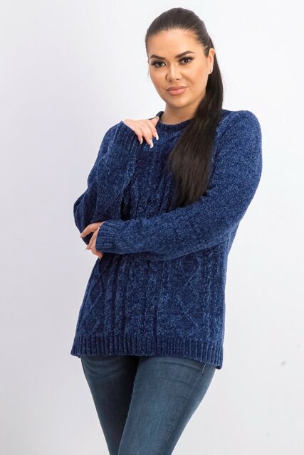 Karen Scott Women's Cable-Knit Chenille Sweater Blue Size Small