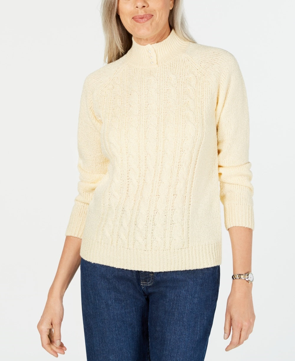 Karen Scott Women's Petite Cable-Knit Sweater Yellow Petite Small