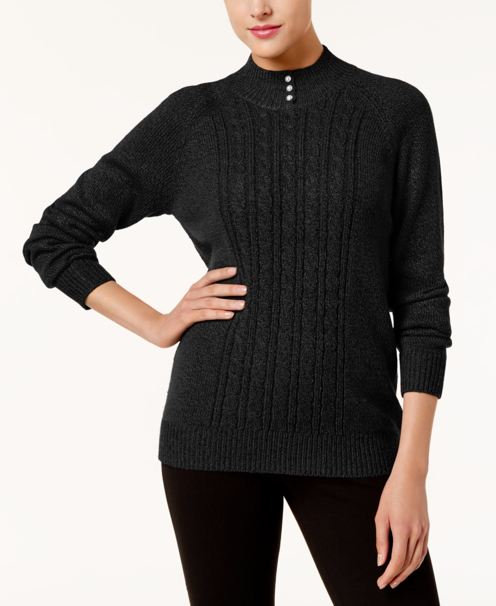 Karen Scott Women's Mock Neck Cable Knit Sweater Black Size Petite X-Large