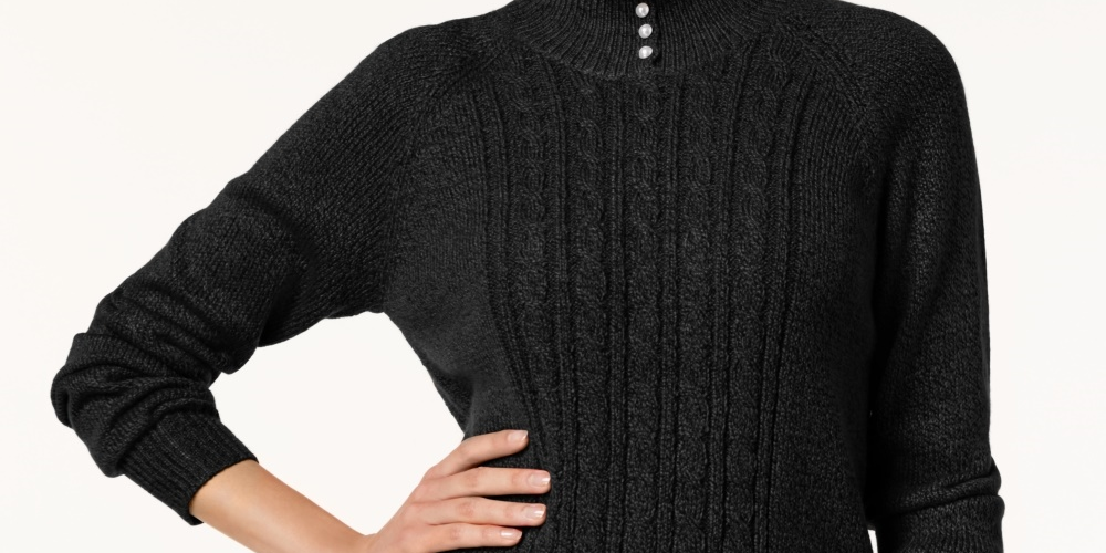 Karen Scott Women's Mock Neck Cable Knit Sweater Black Size Petite X-Large