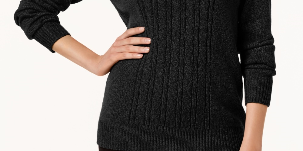 Karen Scott Women's Mock Neck Cable Knit Sweater Black Size Petite X-Large