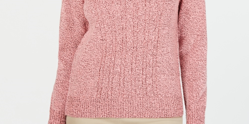 Karen Scott Women's Petite Mock-Neck Cable-Knit Sweater Pink Size Petite Large