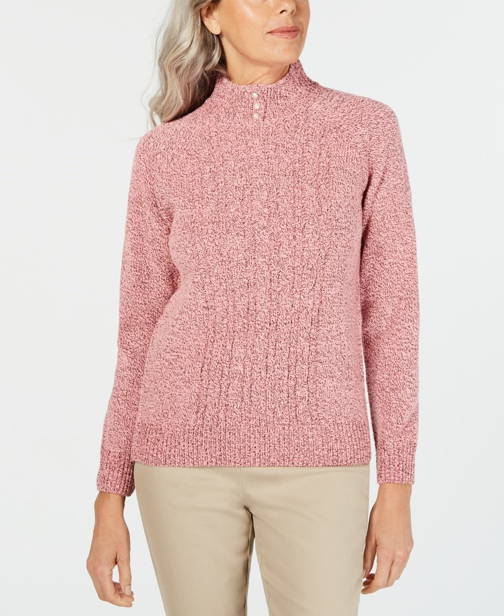 Karen Scott Women's Petite Mock-Neck Cable-Knit Sweater Pink Size Petite Small-Medium