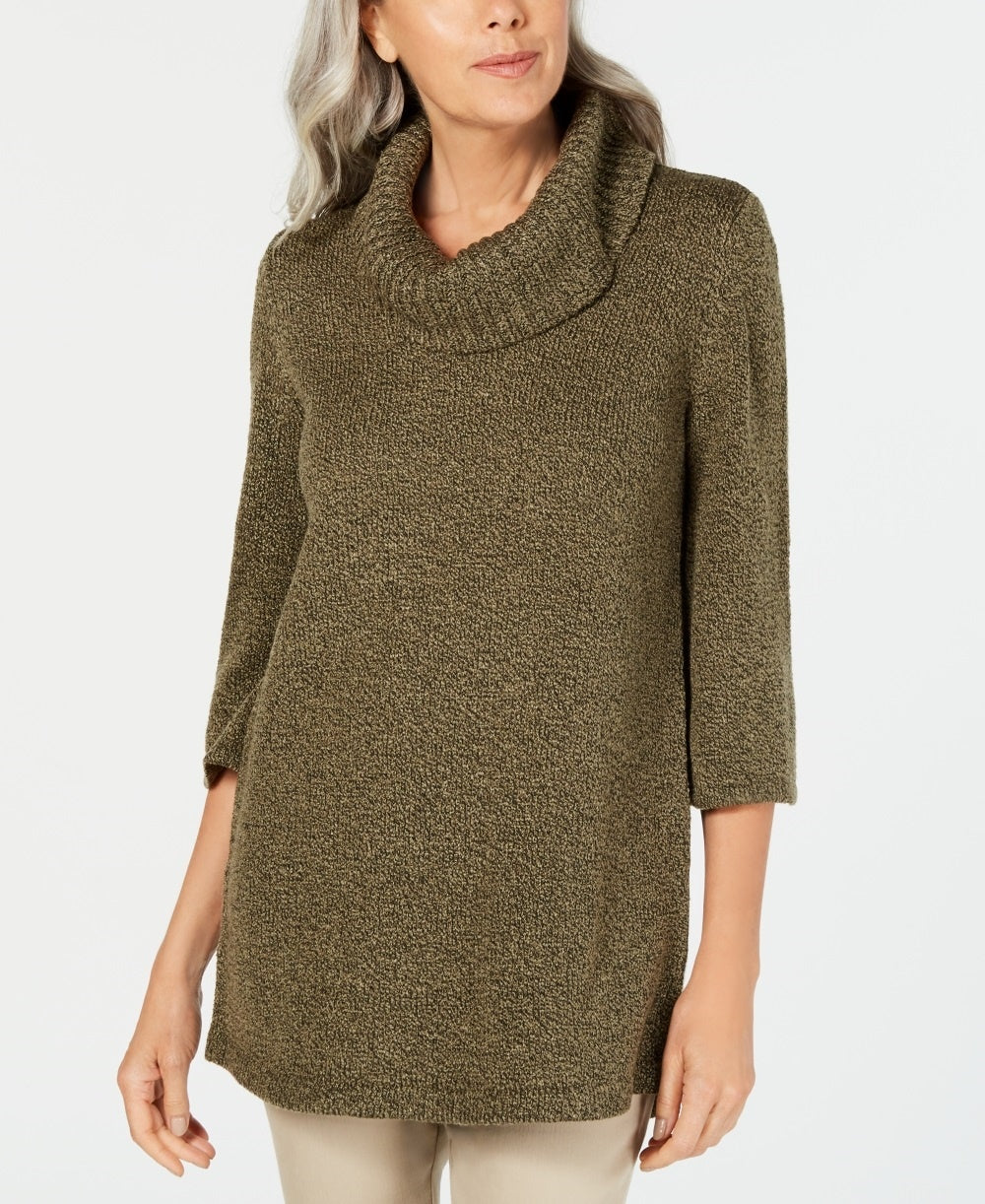 Karen Scott Women's Cowl Neck 3/4 Sleeve Sweater  Green Size Petite Medium