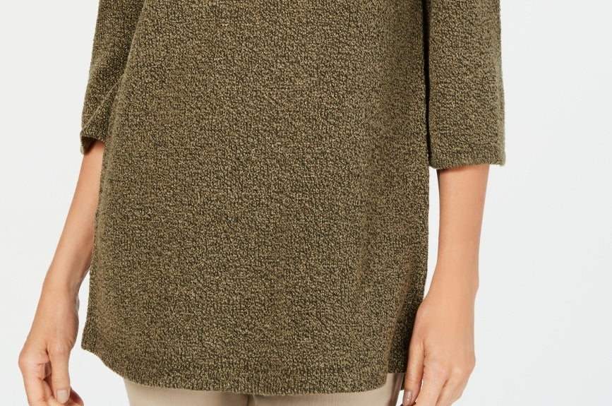 Karen Scott Women's Cowl Neck 3/4 Sleeve Sweater  Green Size Petite Medium