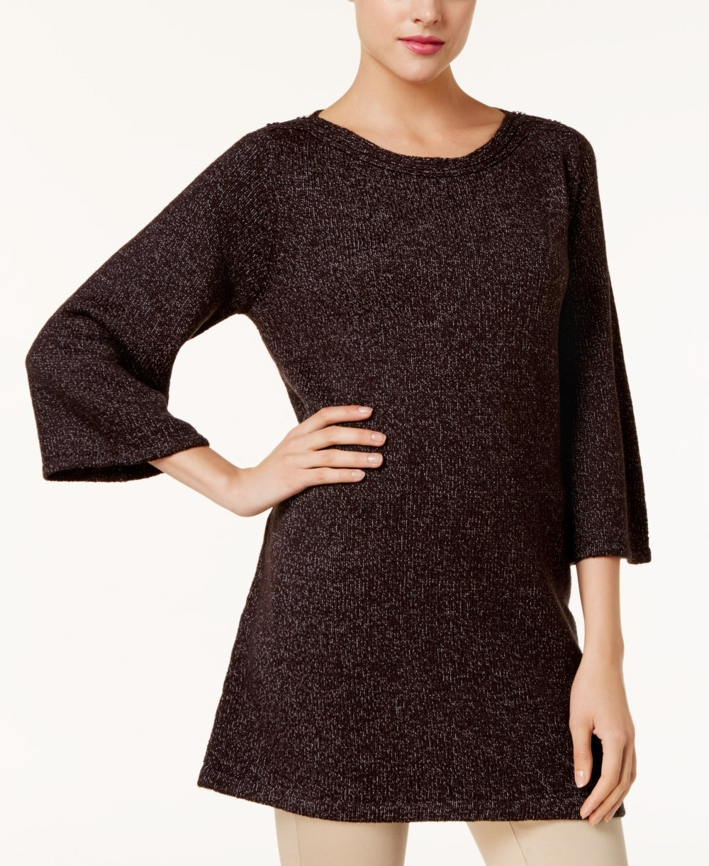 Karen Scott Women's Marled Boat Neck Sweater Black Size Small