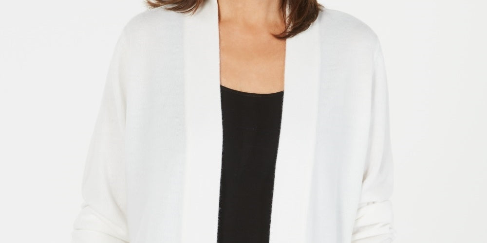 Karen Scott Women's Open Front Long Sleeve Cardigan White Size Medium