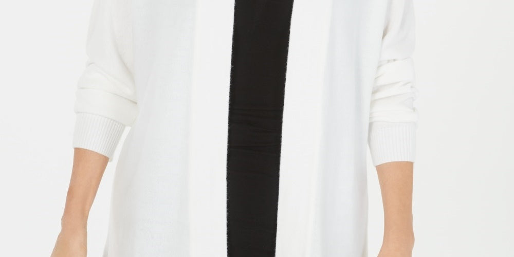 Karen Scott Women's Open Front Long Sleeve Cardigan White Size Medium