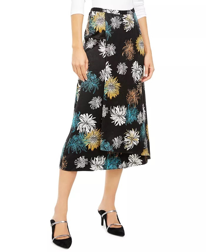 Alfani Women's Floral-Print Faux-Wrap Skirt Black Size 8