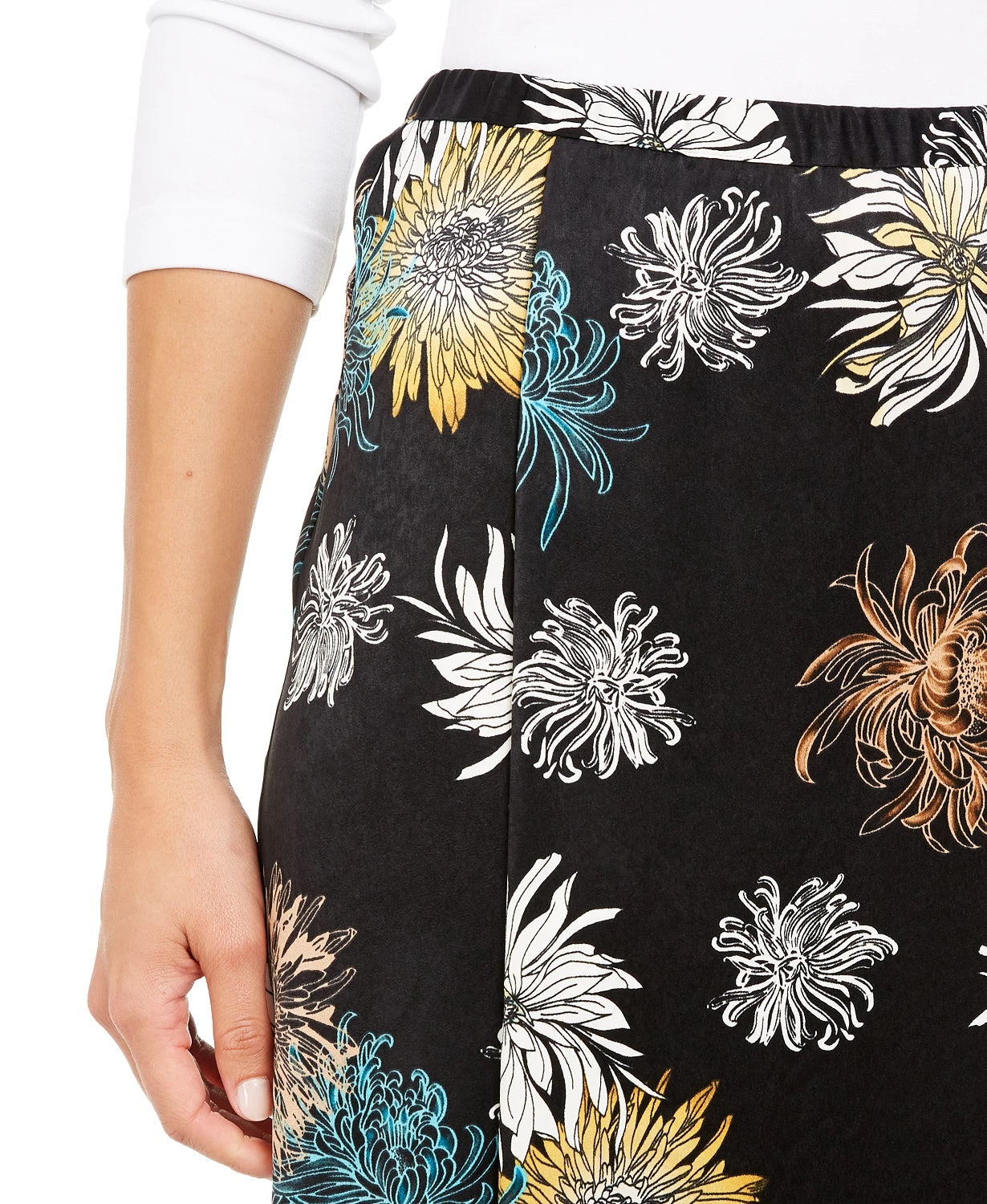 Alfani Women's Floral-Print Faux-Wrap Skirt Black Size 8