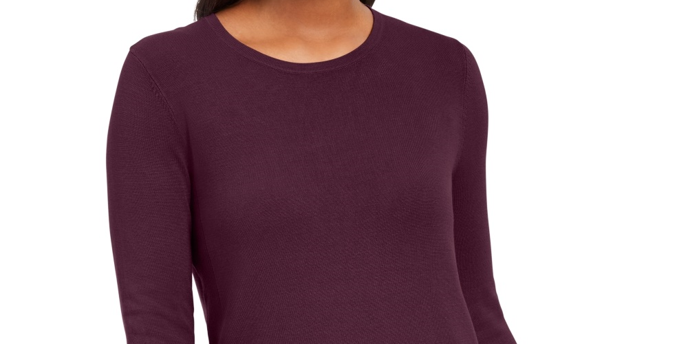 JM Women's Collection Button-Cuff Crewneck Sweater Dark Purple Size Small