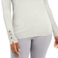 JM Collection Women's Button Cuff Crewneck Sweater White Size Large