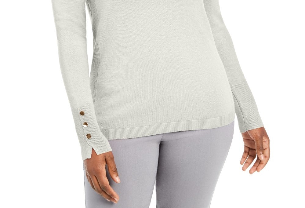 JM Collection Women's Button Cuff Crewneck Sweater White Size Large