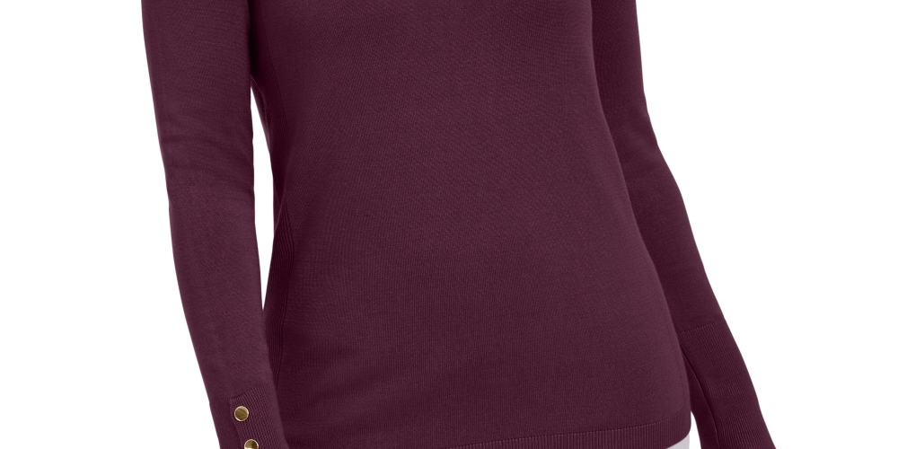 JM Collection Women's Solid Cuffed Jewel Neck Blouse Top Purple Size Petite X-Large
