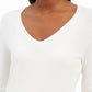 JM Collection Women's Embellished-Sleeve V-Neck Sweater Natural Size Large