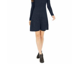 Style & Co Women's Ribbed-Knit Sweater Dress Navy Size Small