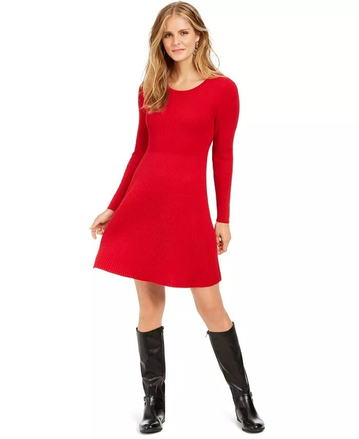 Style & Co Women's Ribbed-Knit Sweater Dress  Red Size Small