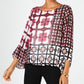 Alfani Women's Pink Patterned 3/4 Sleeve Jewel Neck Top Pink Size Petite Medium