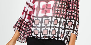 Alfani Women's Pink Patterned 3/4 Sleeve Jewel Neck Top Pink Size Petite Medium