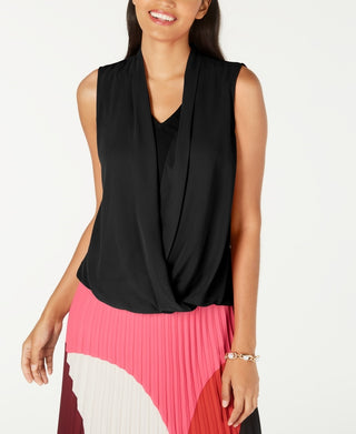 Alfani Women's Sleeveless Draped Front Top Black Size Petite Medium