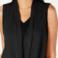 Alfani Women's Sleeveless Draped Front Top Black Size Petite Medium