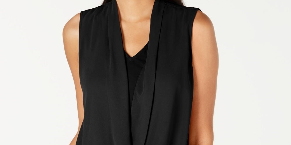 Alfani Women's Sleeveless Draped Front Top Black Size Petite Medium