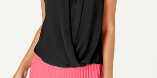 Alfani Women's Sleeveless Draped Front Top Black Size Petite Medium
