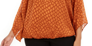 Alfani Women's Plus Size Printed Angel-Sleeve Bubble Top Brown Size 1X