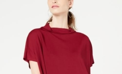 Alfani Women's Mock Neck Short Sleeve Top Wine Size Small