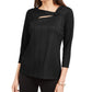 Alfani Women's Solid Twist Neck Top Black Size Petite Medium