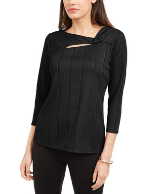 Alfani Women's Solid Twist Neck Top Black Size Petite Medium