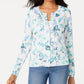 Charter Club Women's Floral-Print Cardigan Blue Size Medium