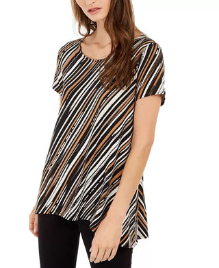 Alfani Women's Striped Asymmetrical Top Black Size X-Small