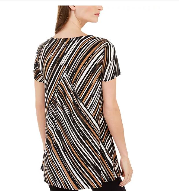 Alfani Women's Striped Asymmetrical Top Black Size X-Small