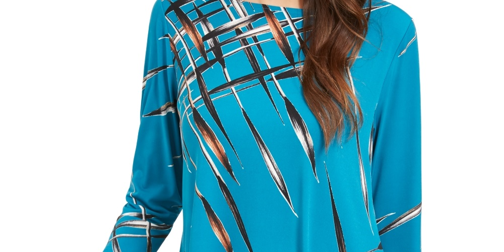 Alfani Women's Printed Swing Top Navy Size Petite Large