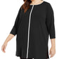 Alfani Women's Plus Size Contrast-Stripe Tunic Black Size 4X