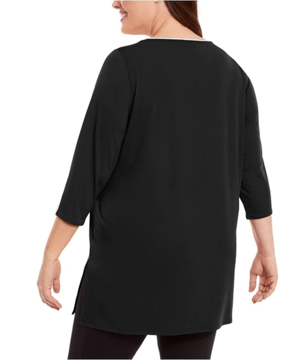 Alfani Women's Plus Size Contrast-Stripe Tunic Black Size 4X