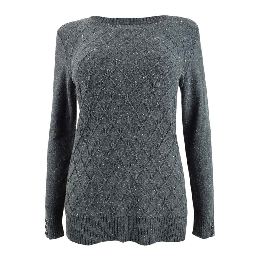 Karen Scott Women's Diamond Cable-Knit Sweater Charcoal SizeX-Small