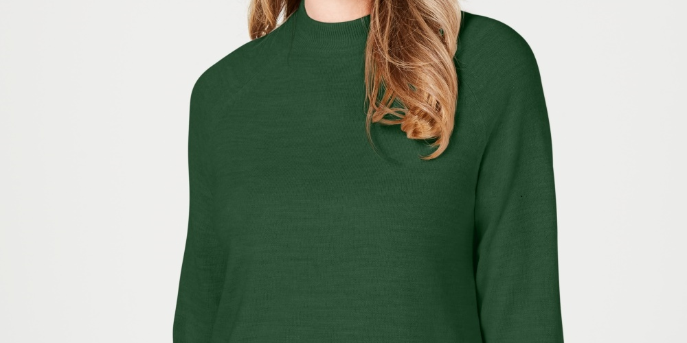 Karen Scott Women's Petite Mock-Neck Sweater Green Size Petite Small