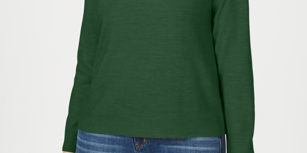 Karen Scott Women's Petite Mock-Neck Sweater Green Size Petite Small