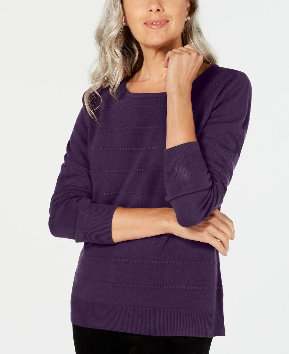 Karen Scott Women's Textured-Stripe Sweater  Med Purple Size X-Small