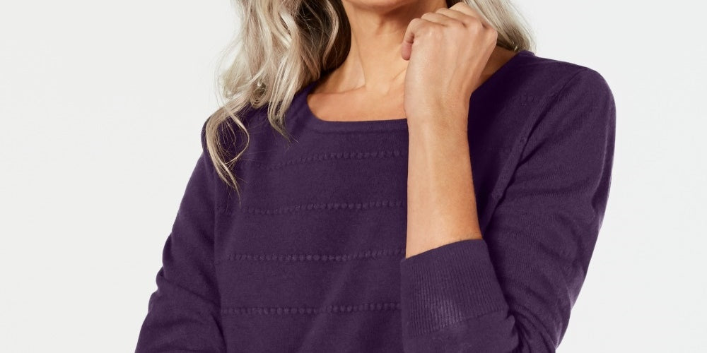 Karen Scott Women's Textured-Stripe Sweater  Med Purple Size X-Small