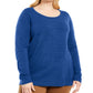 Karen Scott Women's Ribbed Trim Stiped Texture Pullover Sweater Navy Size 2X