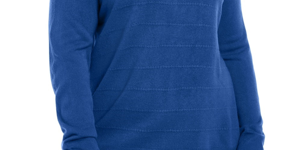 Karen Scott Women's Ribbed Trim Stiped Texture Pullover Sweater Navy Size 2X
