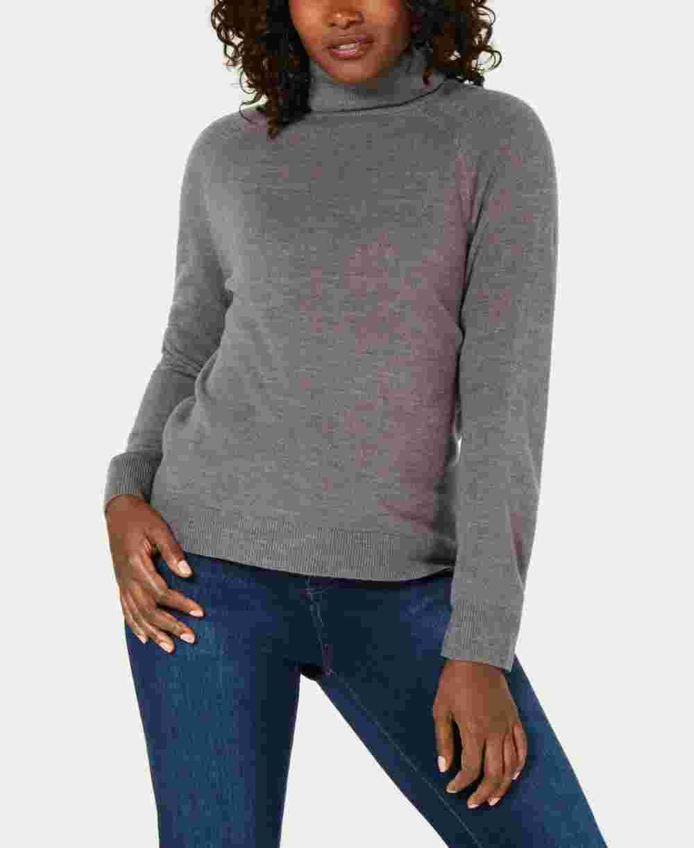 Karen Scott Women's Gray Ribbed Solid Long Sleeve Turtle Neck Blouse Sweater Petite Small