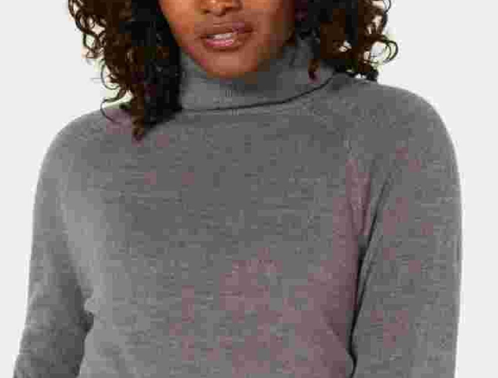 Karen Scott Women's Gray Ribbed Solid Long Sleeve Turtle Neck Blouse Sweater Petite Small