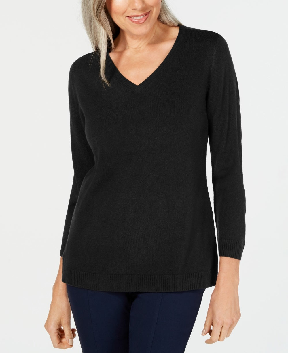 Karen Scott Women's V Neck Sweater Black Size Petite Small